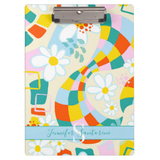 Cheerful Checks Abstract Monogrammed Clipboard