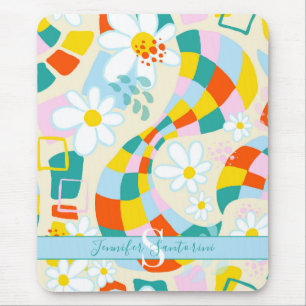 Cheerful Checks Abstract Monogrammed Mousepad