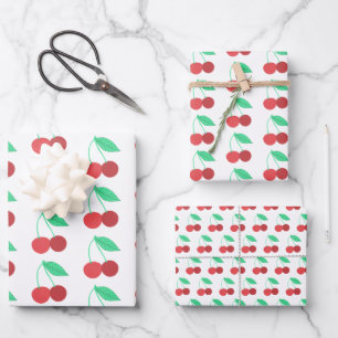 Cheerful Cherries Fruity Fun Pattern Red Green Wrapping Paper Sheet