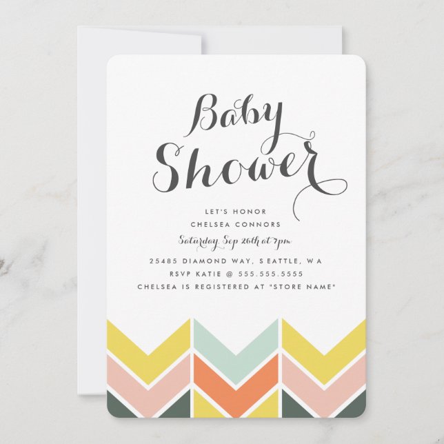 Cheerful Chevron Baby Shower Invite (Front)