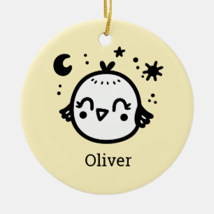 Cheerful Chick - Kawaii Bird Line Art" Ceramic Ornament