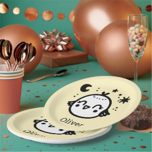 Cheerful Chick - Kawaii Bird Line Art" Paper Plate