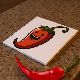 Cheerful Chilli Pepper Ceramic Tile