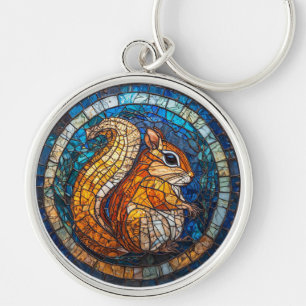 Cheerful Chipmunk Colourful Stained Glass Art Key Ring
