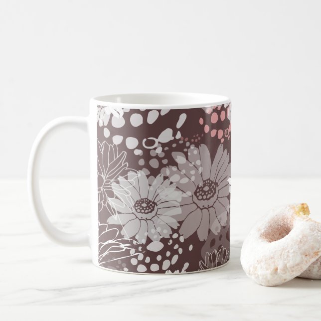 Cheerful chocolate Bohemian floral mug (With Donut)