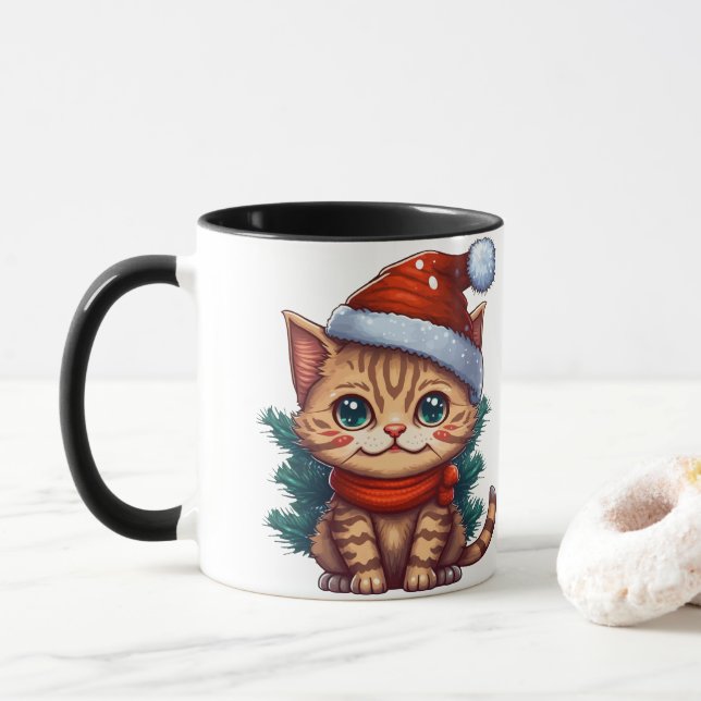 Cheerful Christmas Cat Mug (With Donut)