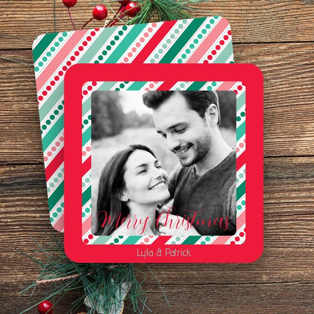 Cheerful Christmas Colours Flat Holiday Photo Card (Cheerful Christmas Square Holiday Flat Card)