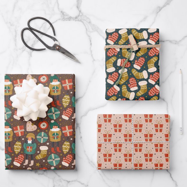 Cheerful Christmas Design Wrapping Paper Sheet (Front)