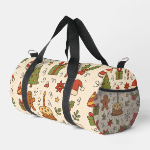 Cheerful Christmas Doodle Pattern Duffle Bag