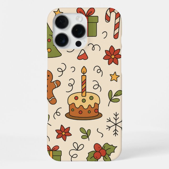 Cheerful Christmas Doodle Pattern iPhone Case (Back)