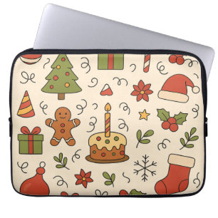 Cheerful Christmas Doodle Pattern Laptop Sleeve
