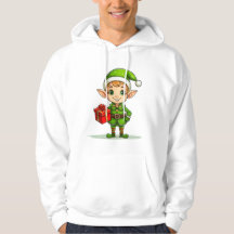 Cheerful Christmas Elf with Gift – Holiday Hoodie