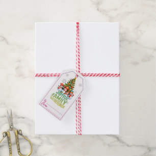 Cheerful Christmas gift tags with snowmen and tree