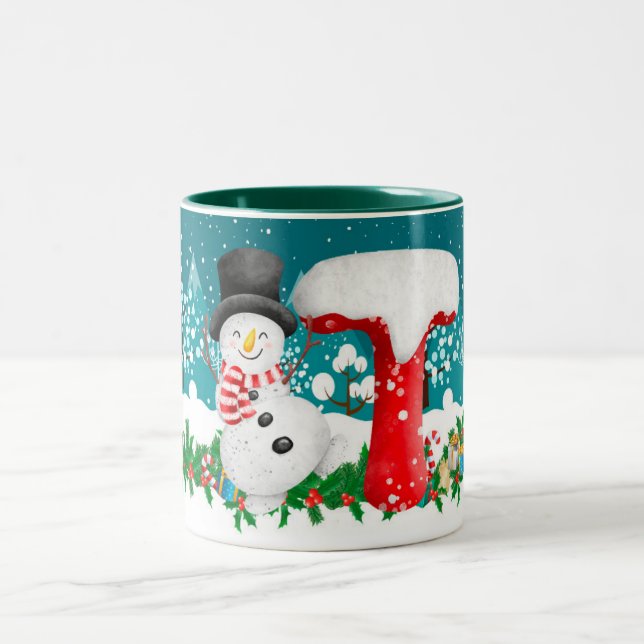 Cheerful Christmas Initial Letter Monogram Mug (Center)