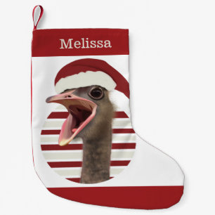 Cheerful Christmas Ostrich With Santa Hat Small Christmas Stocking
