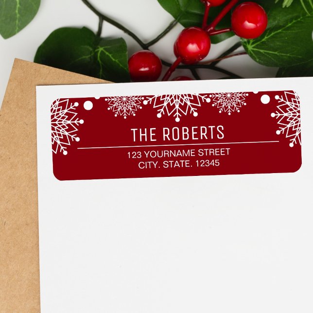 Cheerful Christmas | Red and White Snowflakes Return Address Label (Creator Uploaded)