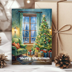 Cheerful Christmas scene card rustic holiday tones