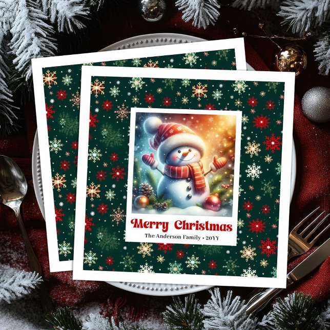 Cheerful Christmas snowman with snowflakes kids  Napkin (Cheerful Christmas snowman with snowflakes kids napkins)