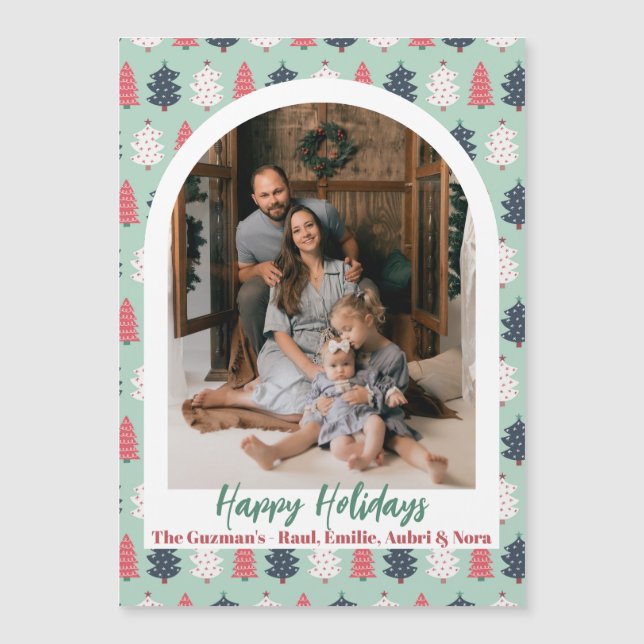 Cheerful Christmas Tree Card Magnet (Front)