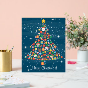 Cheerful Christmas Tree Pattern on Blue Acrylic Sign