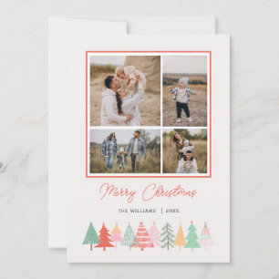 Cheerful Christmas Trees Cosy 4 Photo Holiday Card