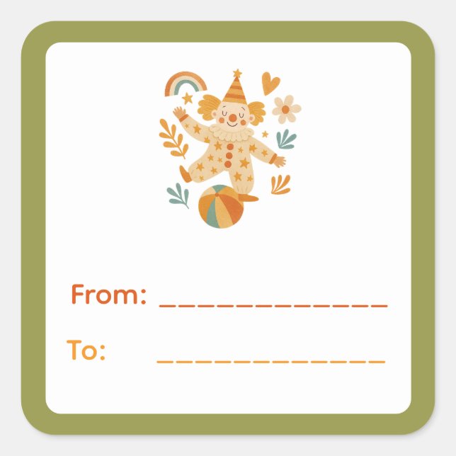 Cheerful Circus Clown Gift Label (Front)
