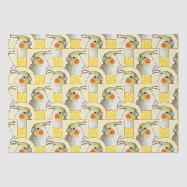 Cheerful Cockatiel Happy Yellow Bird Pattern Fun Tissue Paper (Front)
