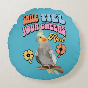 Cheerful Cockatiel Parrot Round Cushion