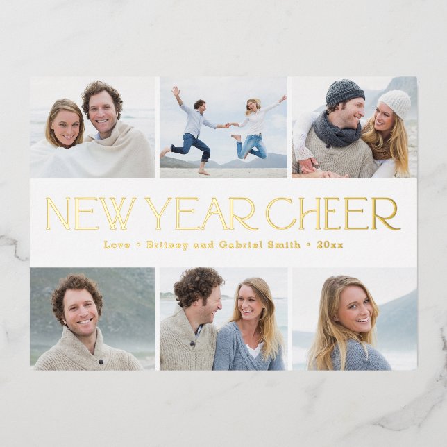 Cheerful Collage FOIL Happy New Year Card Postcard (Front)