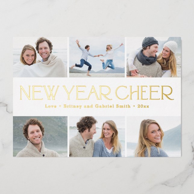 Cheerful Collage FOIL Happy New Year Photo Card (Front)