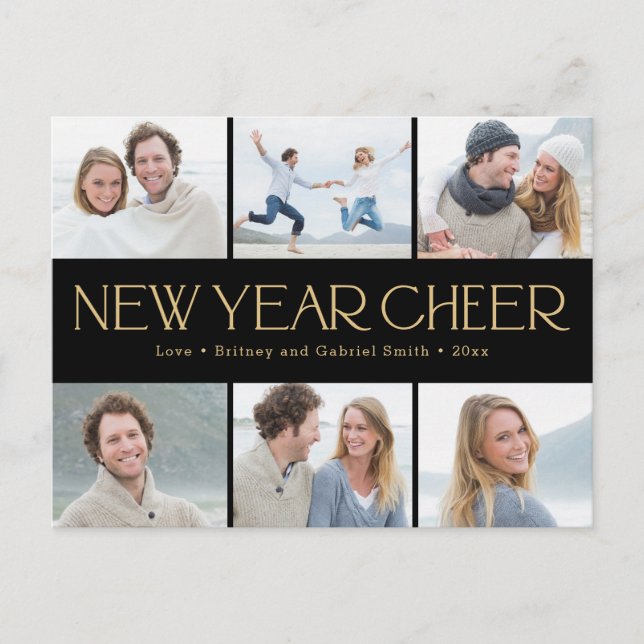 Cheerful Collage Happy New Year Photo Card (Front)