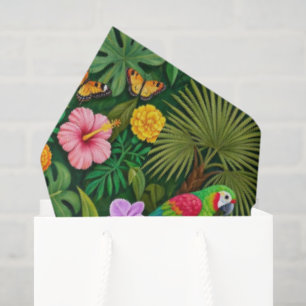 Cheerful Colorful Jungle Birds Tropical Flowers Tissue Paper