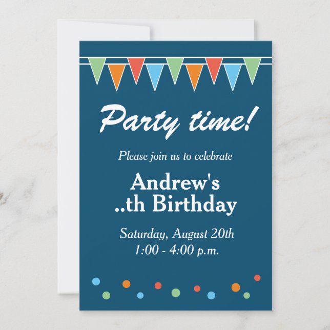 Cheerful coloured bunting flags Birthday party Invitation (Front)