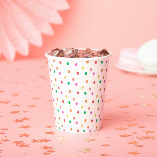 Cheerful colourful balloon birthday paper cups (Insitu)