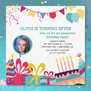 Cheerful Colourful Custom Photo Birthday Party Invitation
