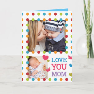 Cheerful Colourful Dots Custom Photo Love Mum Card