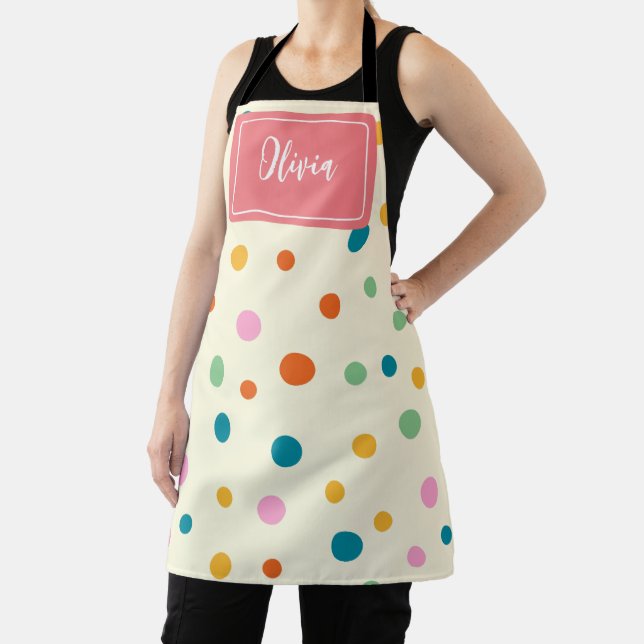 Cheerful Colourful Dots Personalised Apron (Insitu)