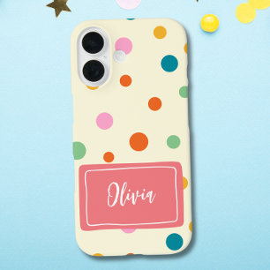 Cheerful Colourful Dots Personalised iPhone 16 Case