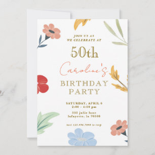 Cheerful Colourful Floral 50th Birthday Invitation