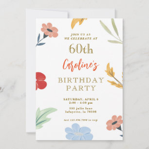 Cheerful Colourful Floral 60th Birthday Invitation