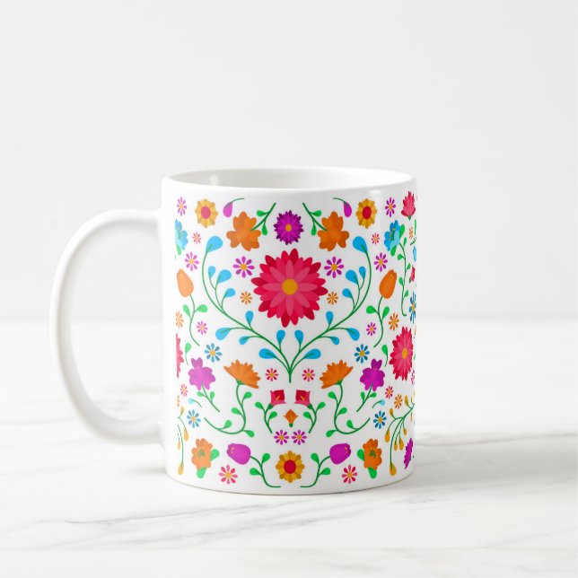 Cheerful colourful folk art pattern  coffee mug (Left)