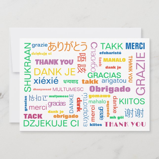 Cheerful Colourful Multilingual Thank You Card (Front)