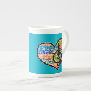 Cheerful Colourful Rainbow Music Heart Bone China Mug
