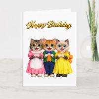 Cheerful Colourful Victorian Style Kittens Birthda