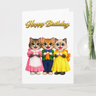 Cheerful Colourful Victorian Style Kittens Birthda Card