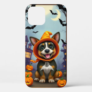 Cheerful corgi wearing a Halloween hoodie iPhone 12 Pro Case