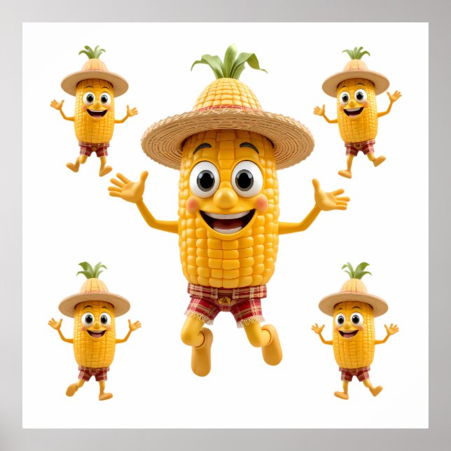  Cheerful Corn Characters Celebrating Life Poster (Front)
