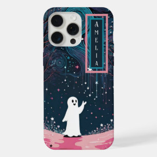 Cheerful Cosmic Ghost in a Starlit Forest iPhone 15 Pro Max Case