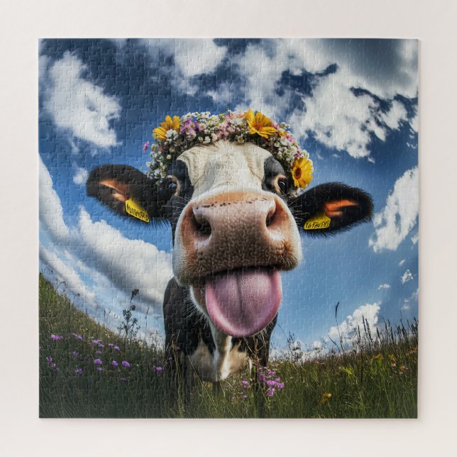 Cheerful Cow in Bloom Jigsaw Puzzle (Vertical)