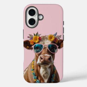 Cheerful Cow With Sunglasses  iPhone 16 Case